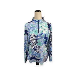 IBKUL Navy And Teal Amelia Long Sleeve Mock Quarter Zip Golf Shirt Size XL